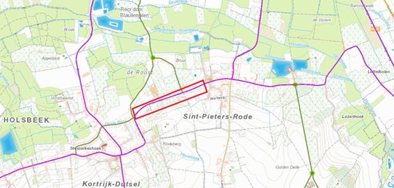 Kaart met de locatie van de nieuwe fietspaden langs de Gravenstraat in Holsbeek.