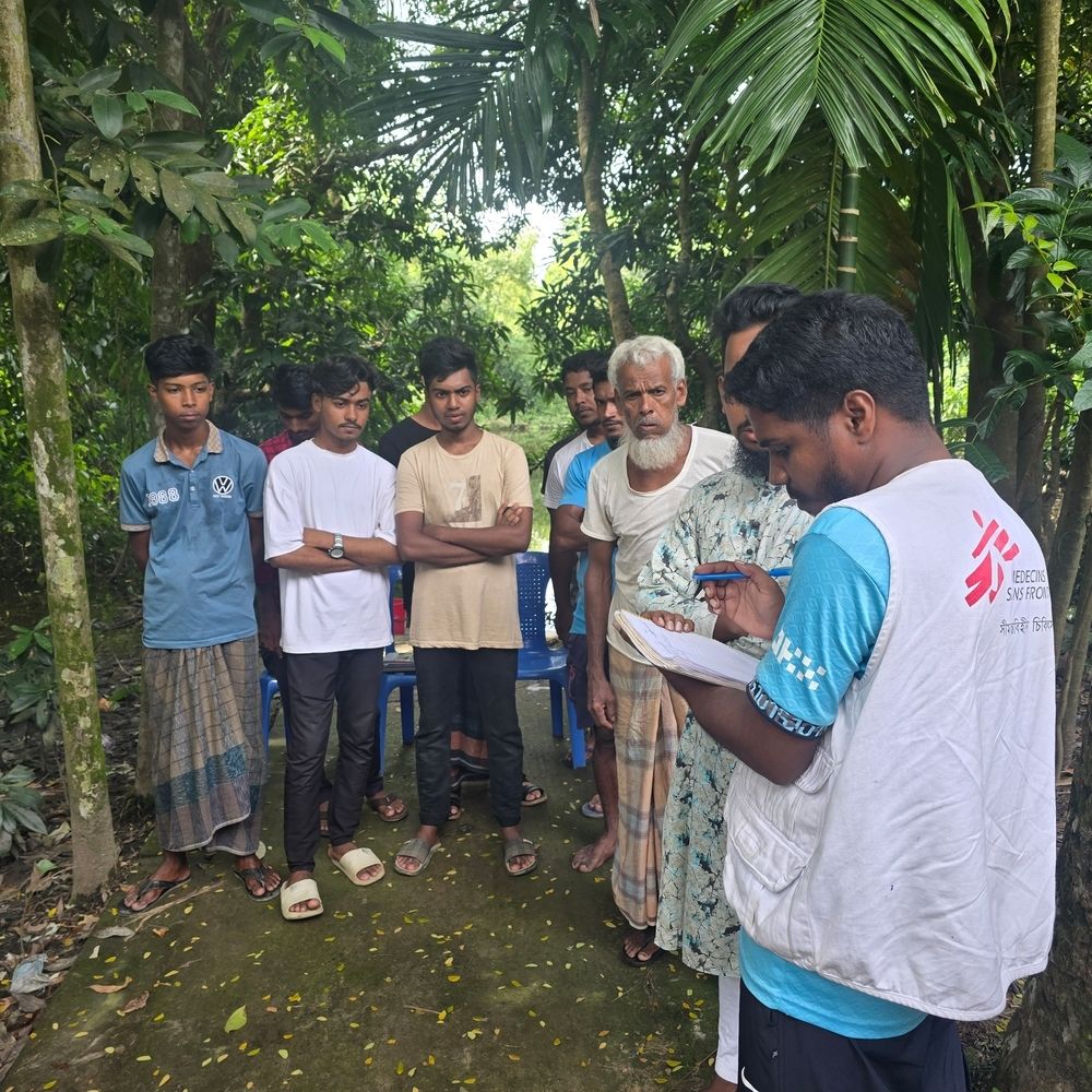 To ensure access to safe drinking water, MSF’s water and sanitation team disinfected and repaired broken tubewells, and also disinfected water tanks in the hospital to prevent the spread of disease. Team also provided training to locals on how to disinfect water sources and repair damaged tubewells, and distributed essential equipment for these tasks. |Date taken: 18/09/2024 | Photographer: Farah Tanjee | Location: Bangladesh