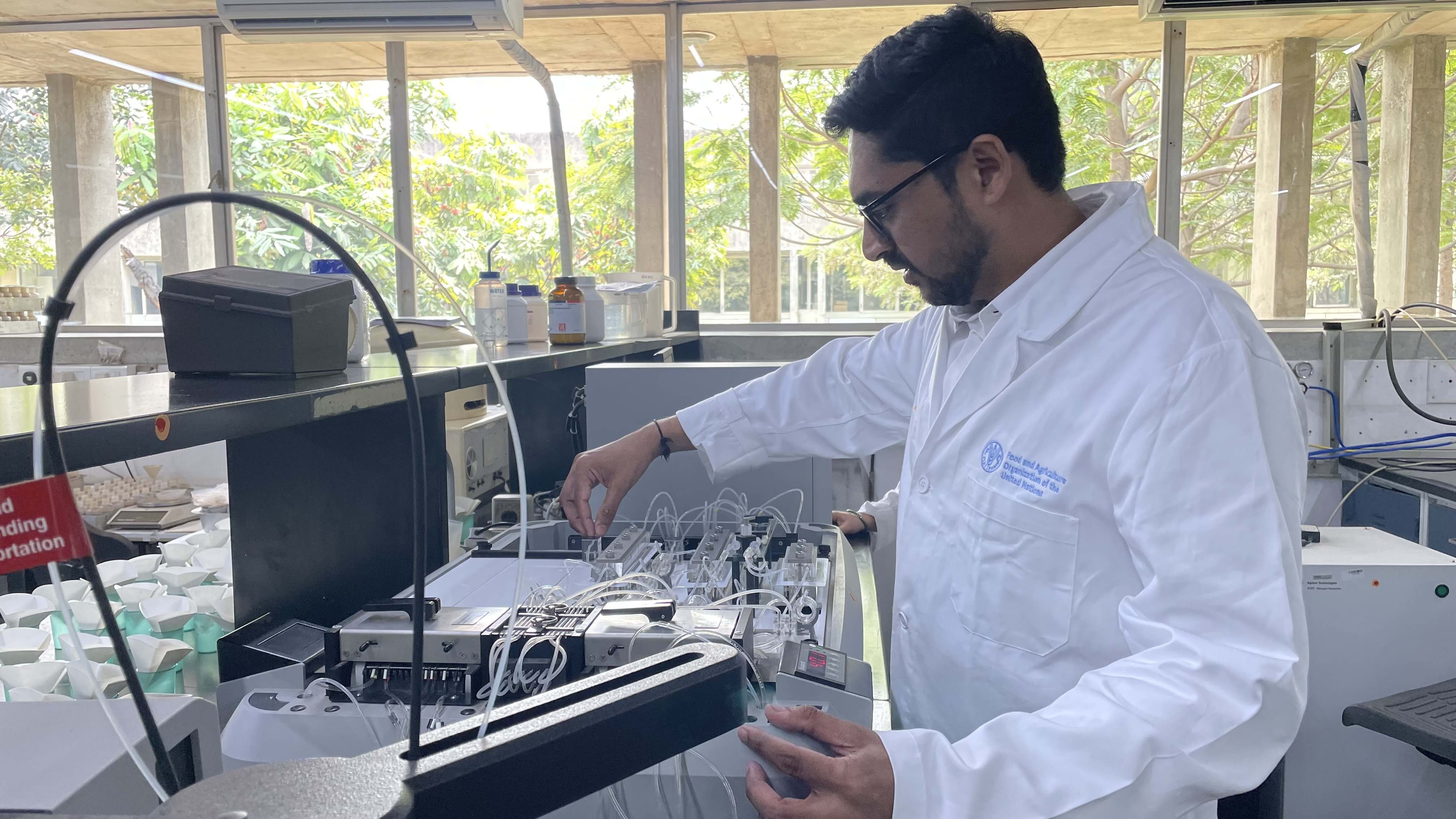 Dr Pushpajeet Choudhari, Manager, conducting analysis at Charles Renard Analytical Laboratory (CRAL) at ICRISAT. Dr Pushpajeet Choudhari, Manager, conducting analysis at Charles Renard Analytical Laboratory (CRAL) at ICRISAT.