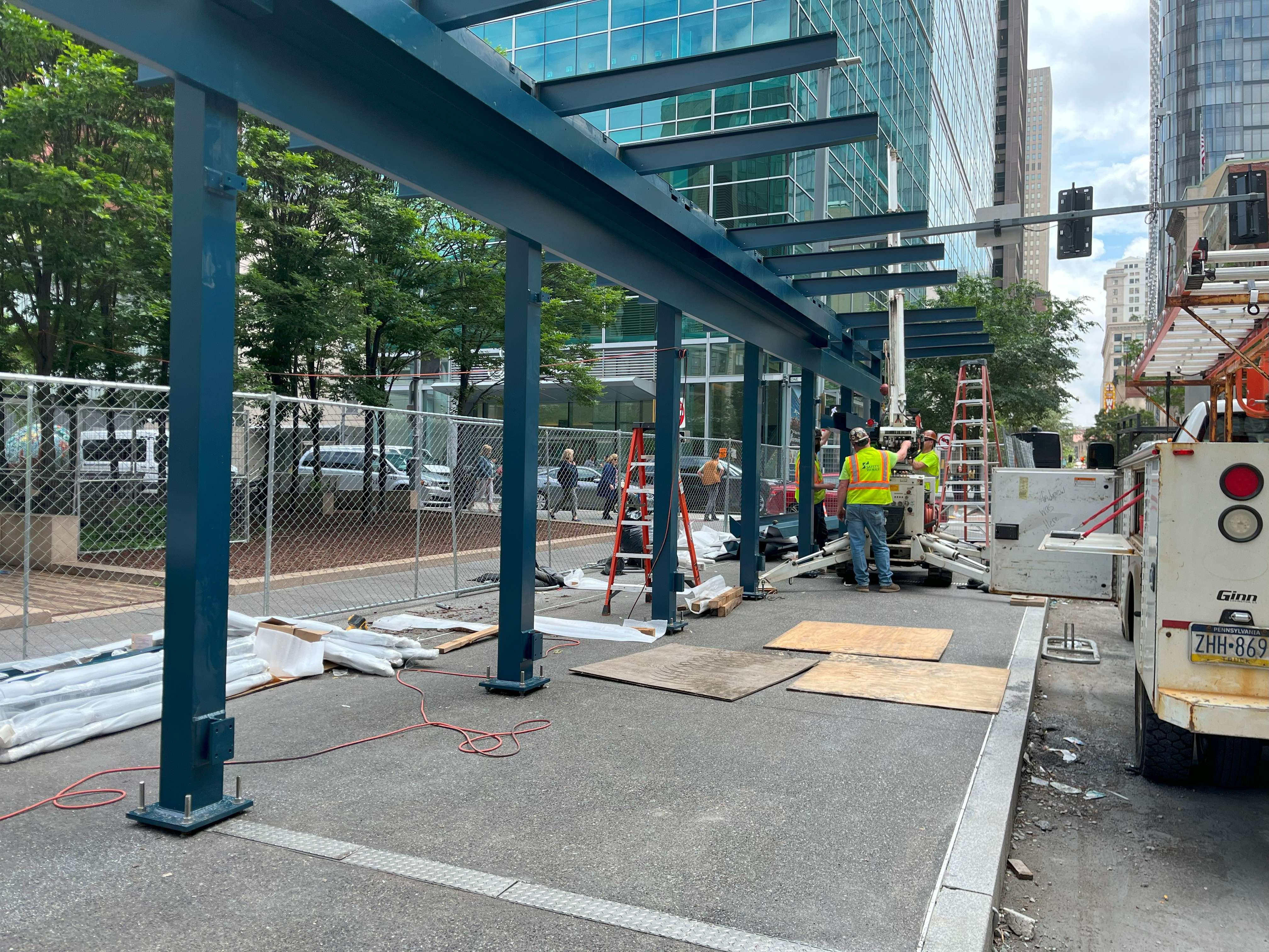 Steel frame for a new bus shelter recently placed at Market Square Station Steel frame for a new bus shelter recently placed at Market Square Station