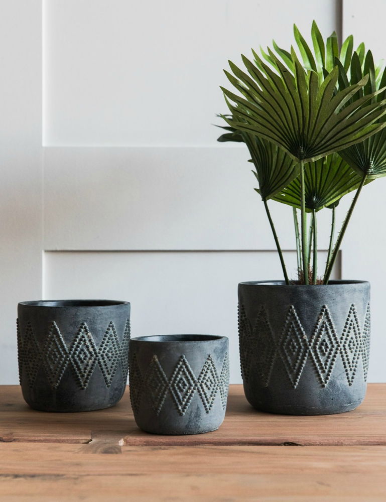 Black Geometric Print Flower Pots - Set of 3