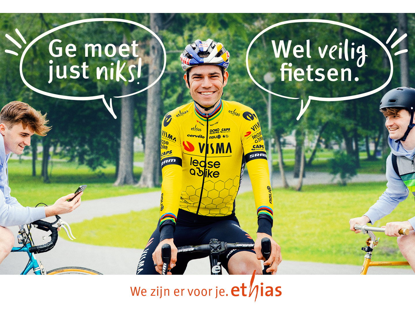  “Ge moet just niks, maar wel veilig fietsen”: Ethias lanceert samen met Wout van Aert nieuwe campagne om jongeren bewust te maken voor belang van veilig fietsen