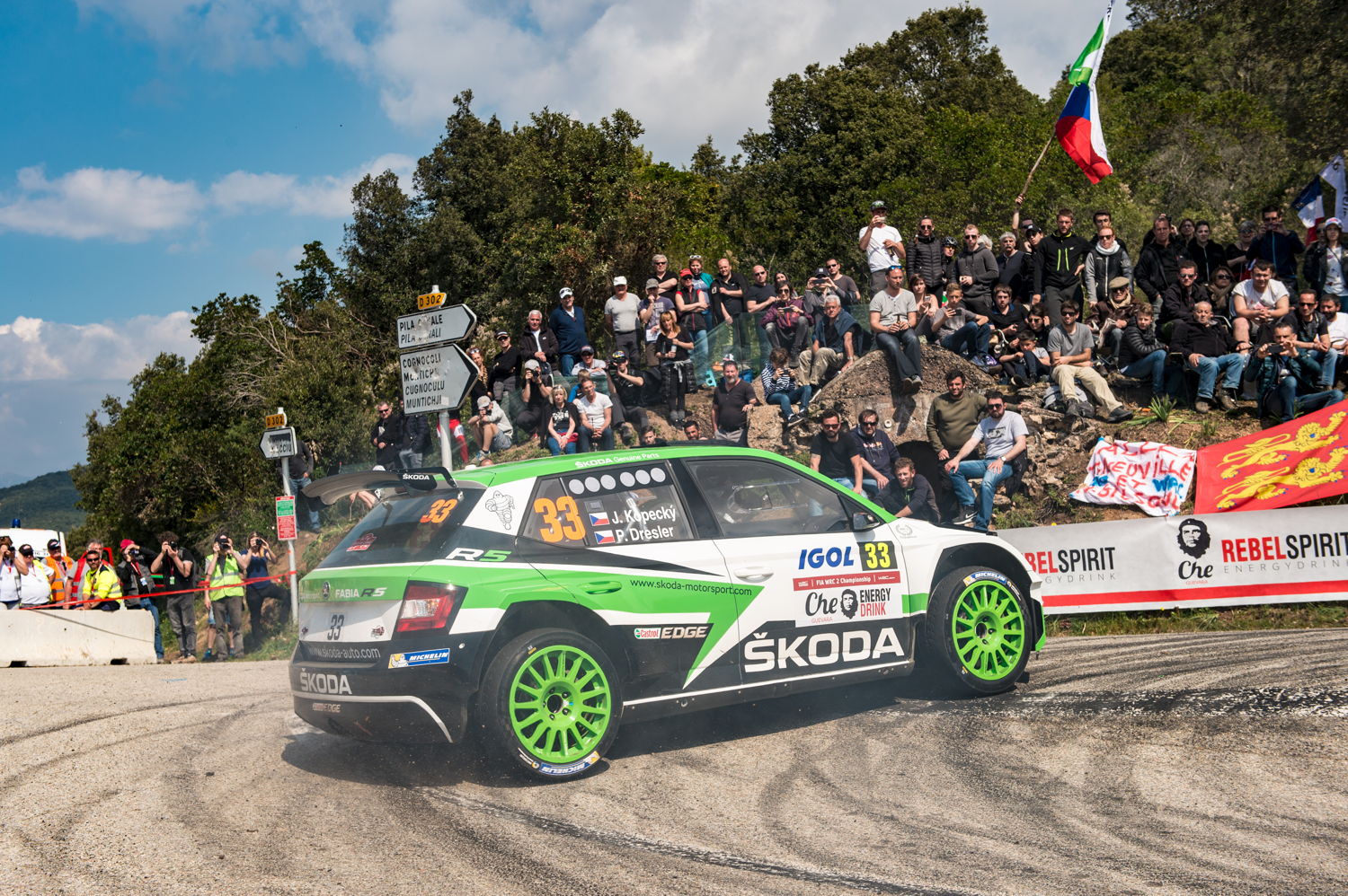 Storming into seventh place in the WRC 2 category at the Tour de Corse – Jan Kopecký/Pavel Dresler (CZE/CZE) in the ŠKODA FABIA R5.