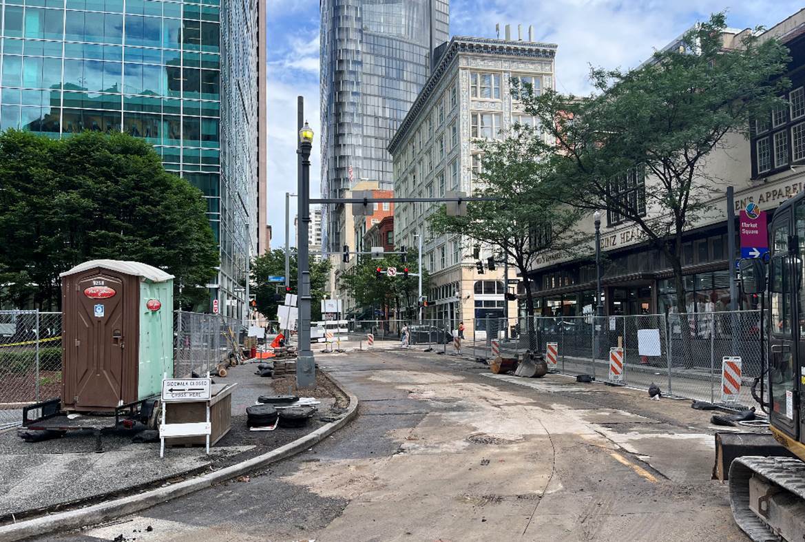 Newly Established Work Zone at Fifth and Liberty Avenues