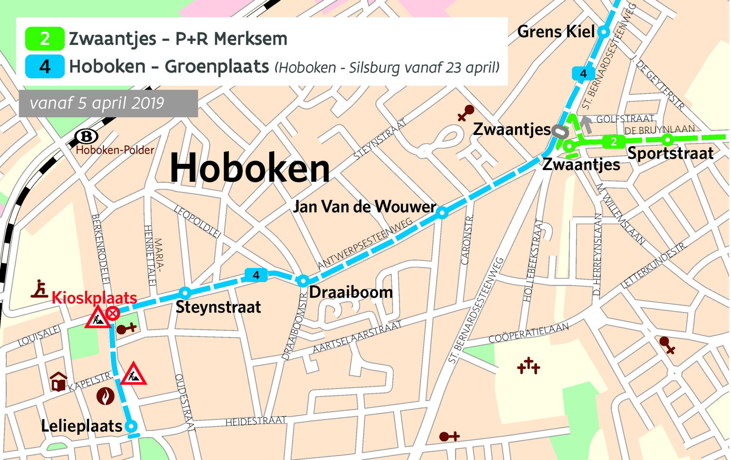 Tram 4 rijdt vanaf 5 april 2019 weer naar de Lelieplaats in Hoboken.