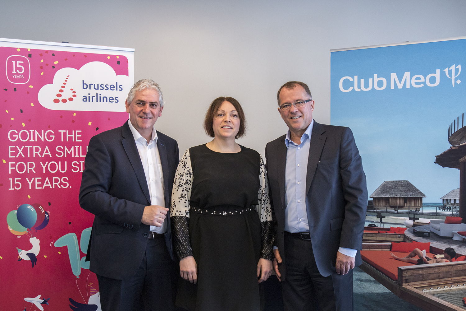 Frédéric Dechamps (VP Sales Benelux Brussels Airlines), Christina Foerster (Chief Commercial Officer Brussels Airlines)  en Eric Georges (Managing Director Club Med Benelux)

