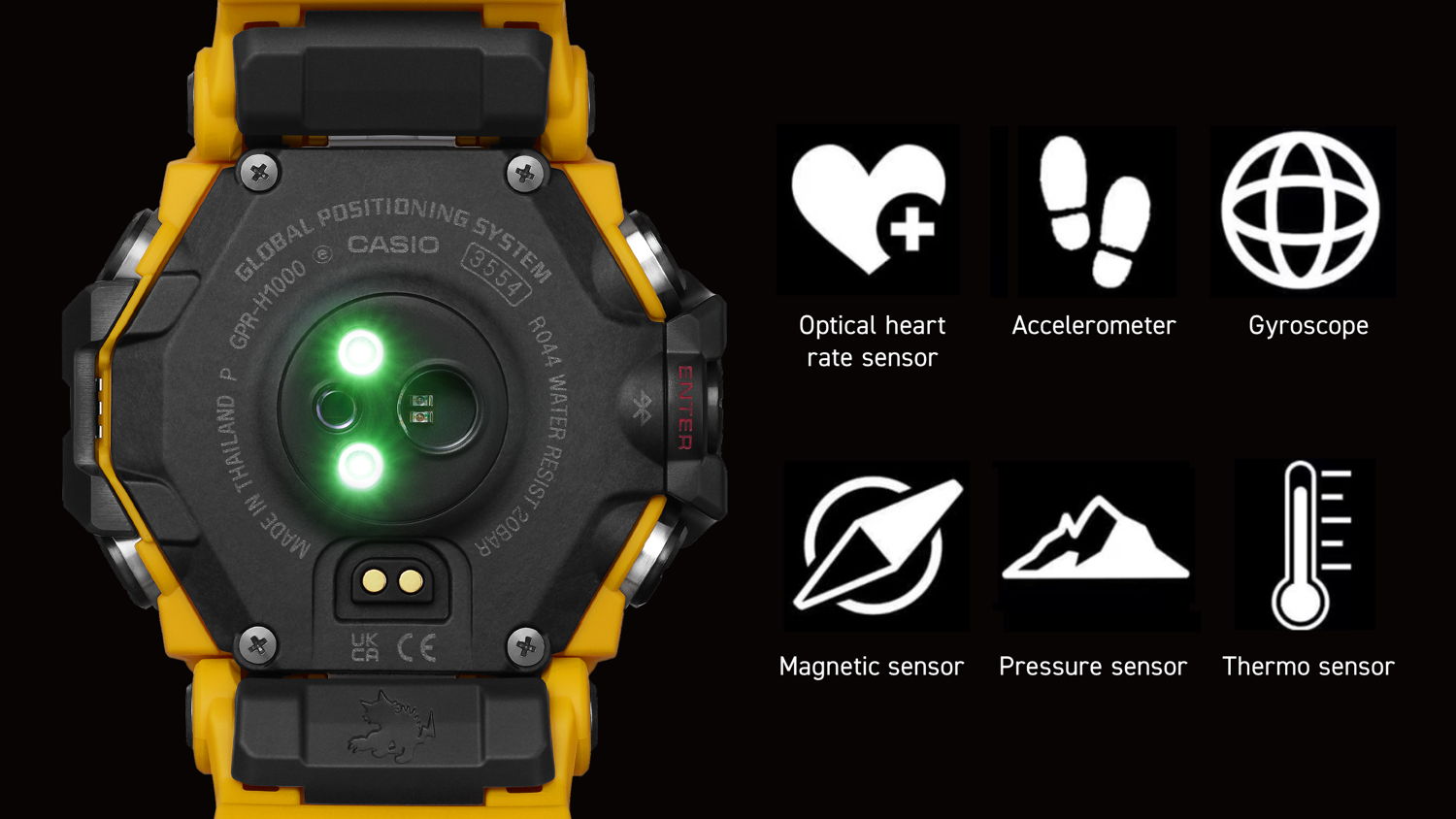  Seis sensores y funcionalidad de GPS para rastrear el movimiento en tiempo real.