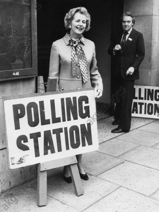 Margaret Thatcher outside a polling station, referendum day, 5th June 1975. AKG4900063