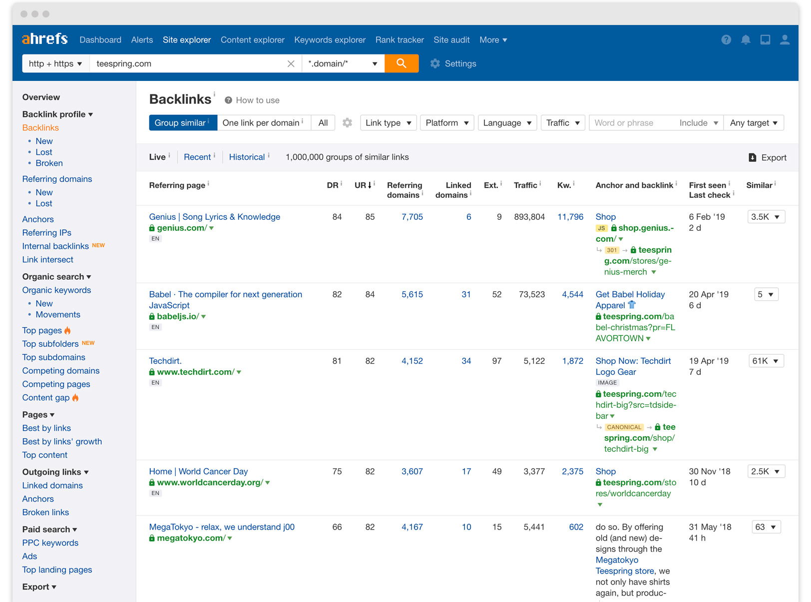 Ahrefs is a great tool for tracking site referrals as well as general SEO site value