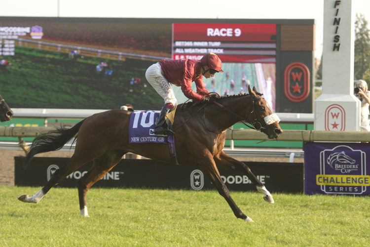 New Century (GB) and jockey Oisin Murphy winning the bet365 Summer Stakes (G1) on September 14, 2024 at Woodbine (Michael Burns Photo)