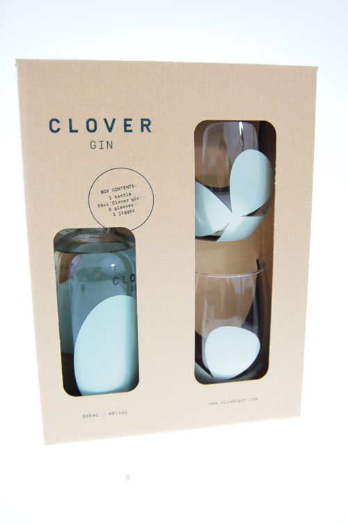 Clover Gin Giftbox + jigger + twee gepersonaliseerde glazen / 1 x 50 cl / €44,95