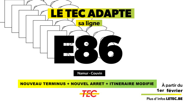 Preview: A partir du 1er février, le TEC adapte sa ligne Express E86 Namur-Couvin