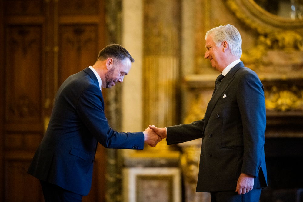 Foreign minister Maxime Prévot during the swearing-in ceremony of the federal government at the Royal Palace, 3 February 2025 © BELGA PHOTO JASPER JACOBS