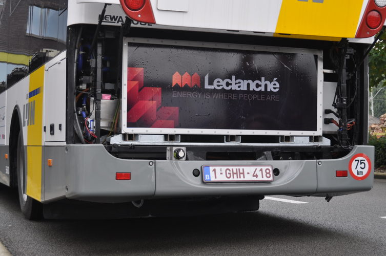 De batterij van (fabrikant: Leclanché) van een inductief geladen, volledig elektrische bus van De Lijn.