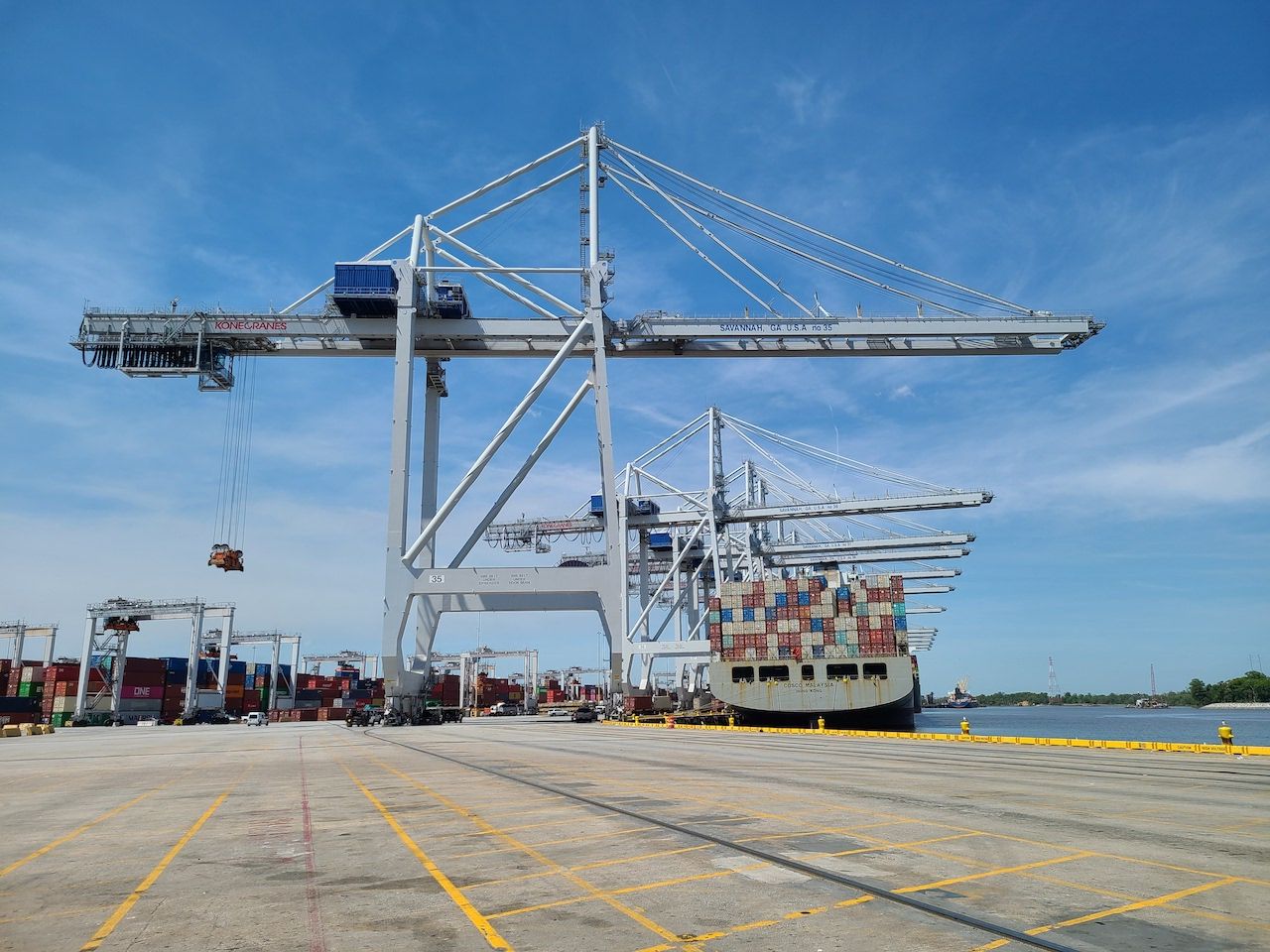 Cranes being shipped to Georgia Ports Authority (GPA) must pass under the Talmadge Bridge, which prevents large cranes from being shipped fully erect.