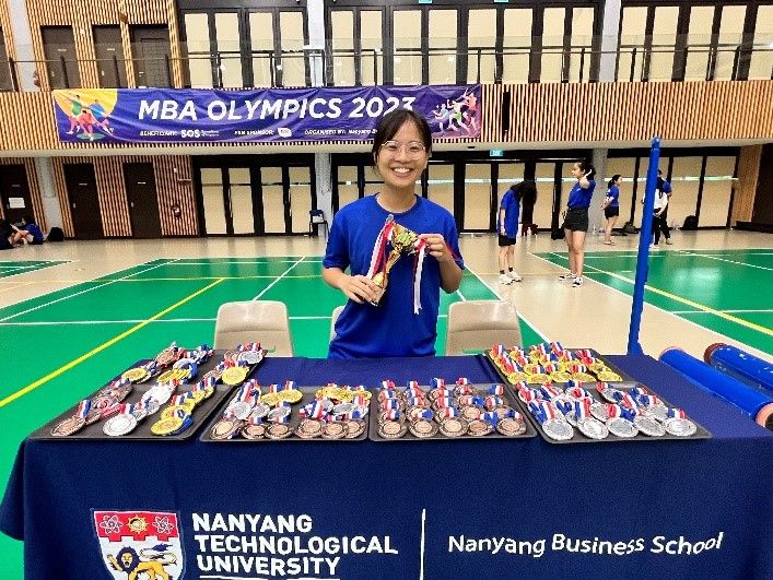 Jessie Liang at a sports event in Nanyang Technological University.