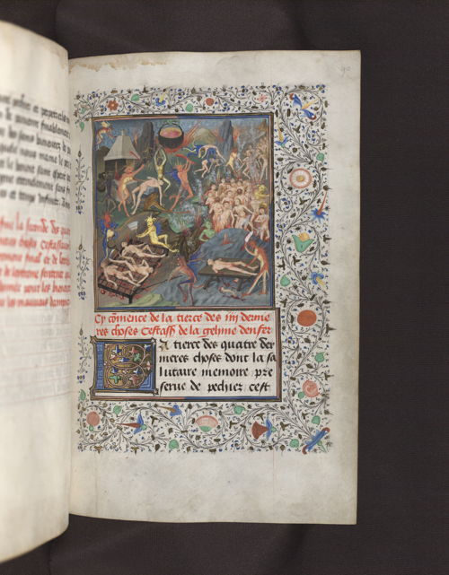 De hel en zijn kwellingen. Miniatuur van Jan
de Tavernier in het Traité des quatre
dernières choses. KBR, ms 11129, f.90r