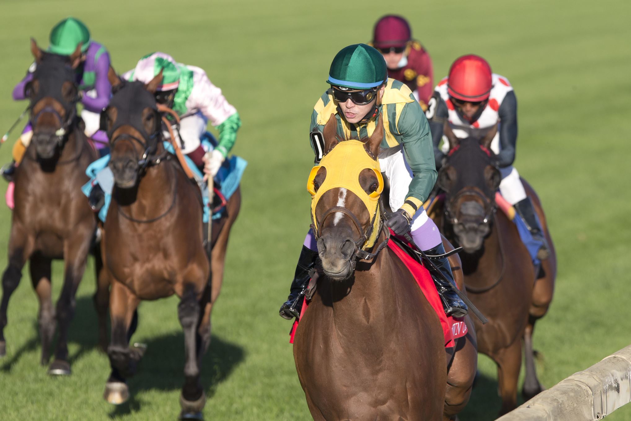 Town Cruise and jockey Daisuke Fukumoto winning the 2021 Ricoh Woodbine Mile at Woodbine. (Michael Burns Photo)