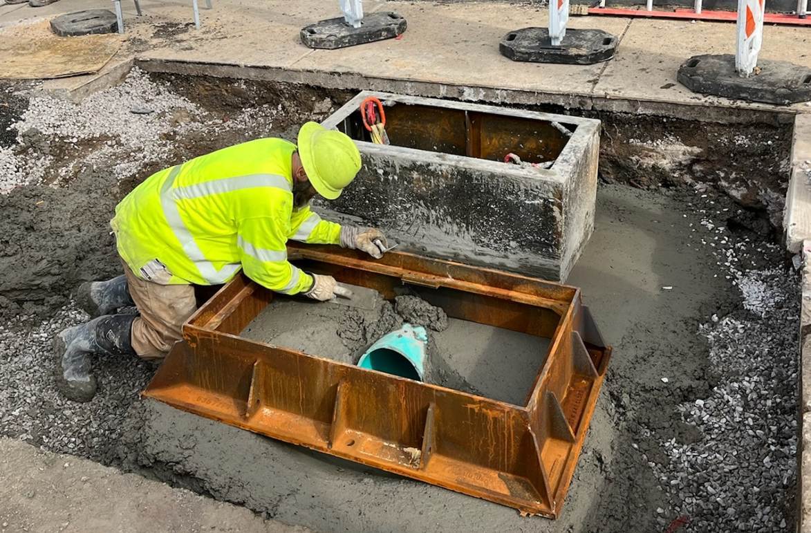 New catch basin being installed at Forbes Avenue and Jumonville Street