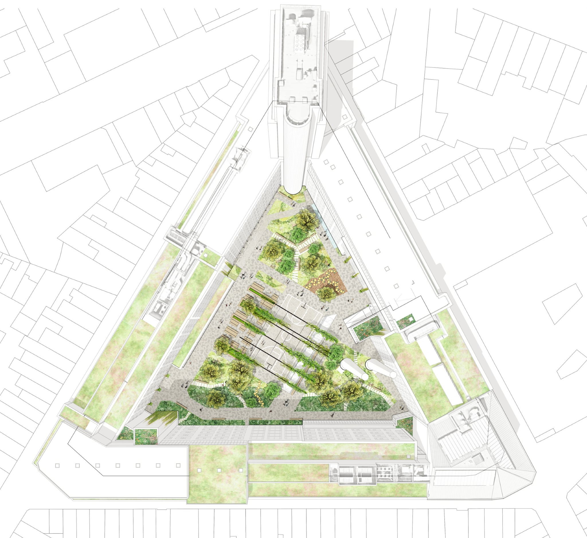 Binnenplein en groendaken
