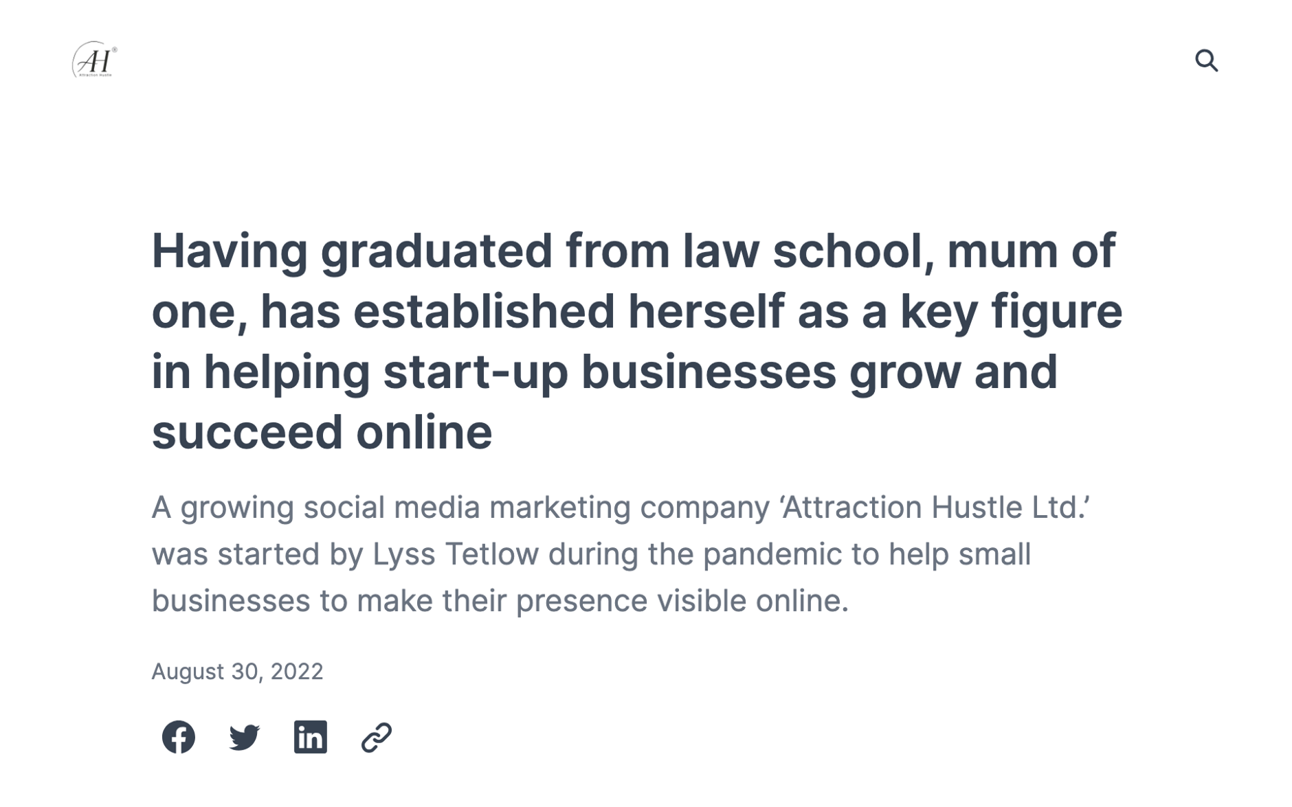 Having graduated from law school, mum of one, has established herself as a key figure in helping start-up businesses grow and succeed online