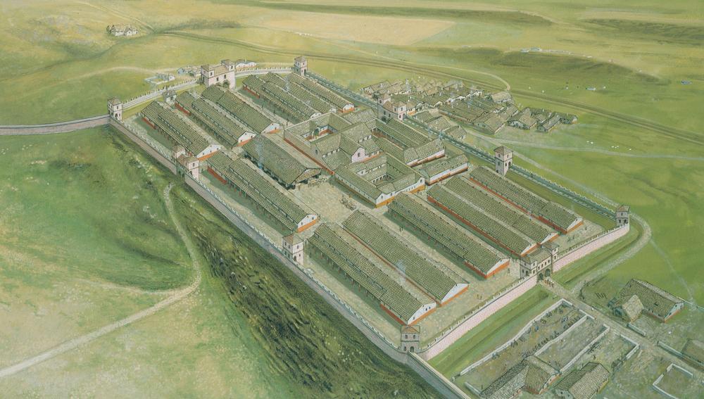 Reconstruction of the fort and village Housesteads C3 AD, with the headquarters (principias), the commander’s house (praetorium), hospital (or workshop) in the centre. AKG301903 © akg-images / Peter Connolly