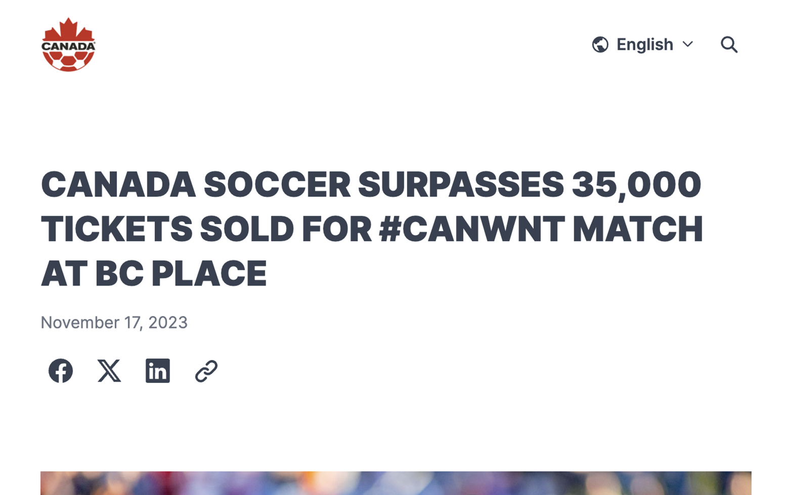 Announcing that over 35000 tickets were sold for the Canada Soccer Women’s National Team match versus Australia