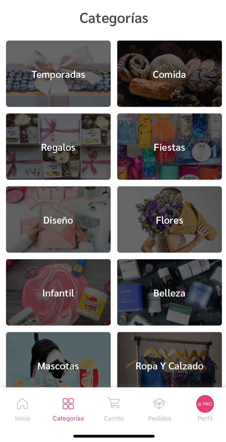 App Canasta Rosa - Categorías