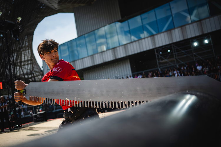 Le vice-champion du monde chez les rookies Kamiel Van Raemdonck lors de la discipline Single Buck.