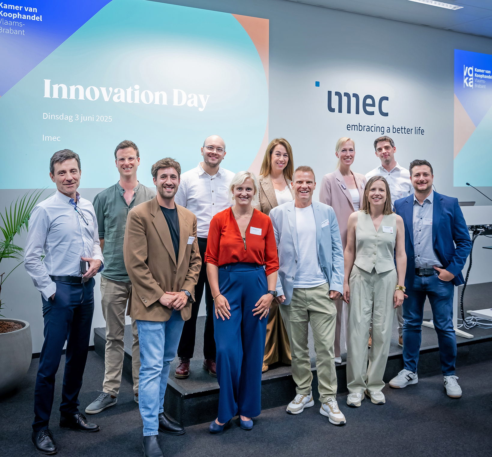 Negen bedrijven kwamen hun verhaal pitchen tijdens de eerste editie van de Innovation Day van Voka-KvK Vlaams-Brabant. Negen bedrijven kwamen hun verhaal pitchen tijdens de eerste editie van de Innovation Day van Voka-KvK Vlaams-Brabant.