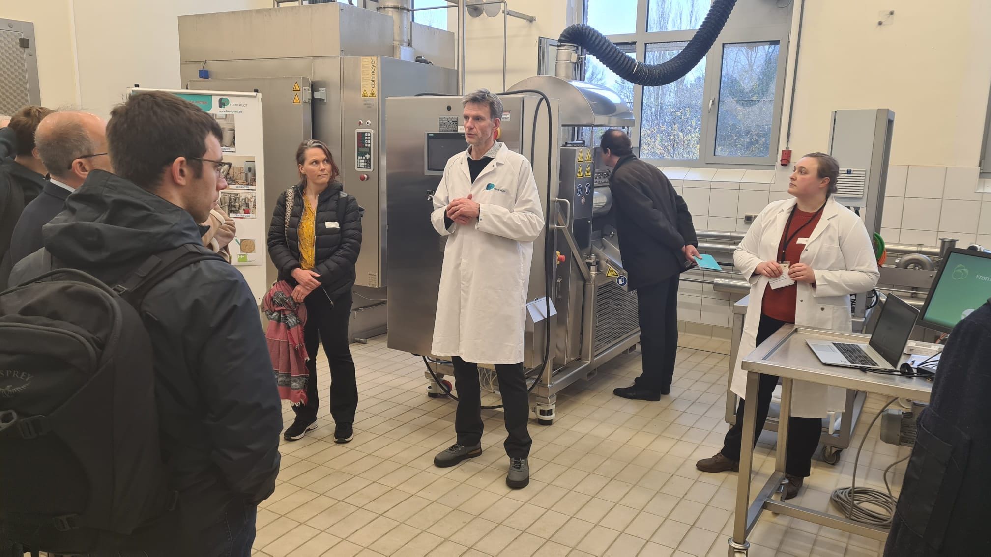 Geert Van Royen (ILVO), in front of a drum dryer, Food Pilot, Melle, Belgium