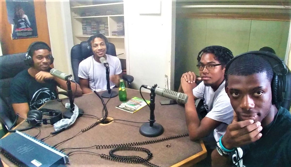 4th Dymension Team live on ZJB Radio speaking about the Plymouth Recreation Project (From left to right: Jhovan Daniel, Jerely Browne, Dexter Small, Carlon Braithwaite)