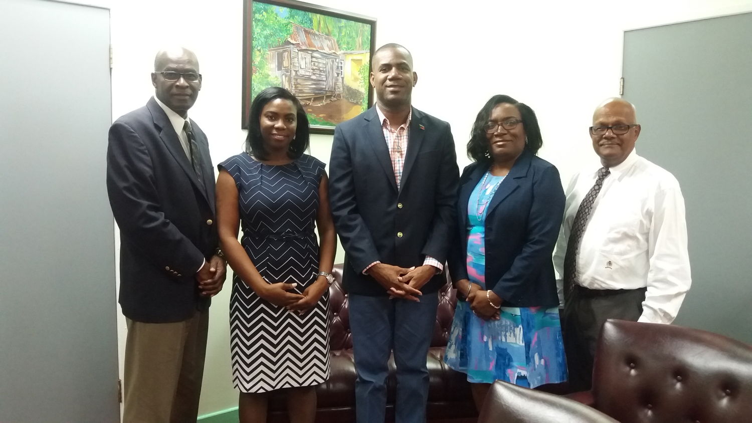 (L-R) Permanent Secretary in the Ministry of Education, Mr. William Hodge; OECS Tourism Specialist, Dr. Lorraine Nicholas; Minister of Education, Hon. Shawn Richards; NETHTE Consultant, Dr. Jennifer Edwards; and CFBC Official (Director of Programme Development), Dr. Leighton Naraine.
