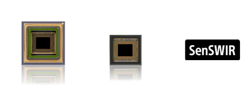 Capteur d’image SWIR IMX992. À gauche : ensemble PGA avec système de refroidissement thermoélectrique intégré.