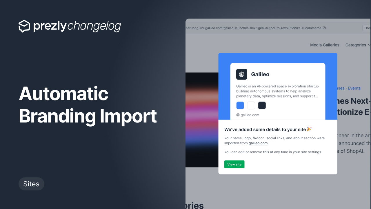 Branding Import for New Sites