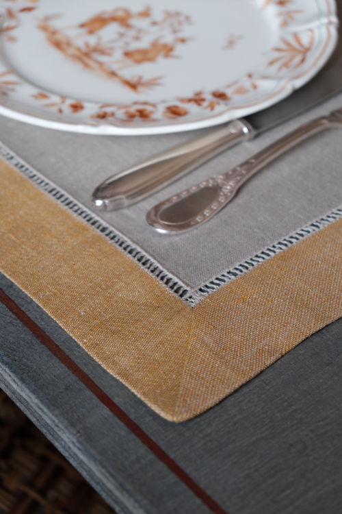 Lavender Linen Placemats in Mustard Yellow