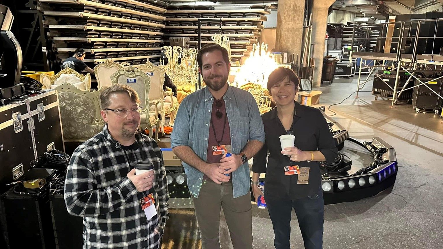 Pictured left to right: Sean Quackenbush (FOH), Tim Reitnouer (production manager), Kellye Serna (production coordinator) ​ (Photo credit: Yvonne Murray)