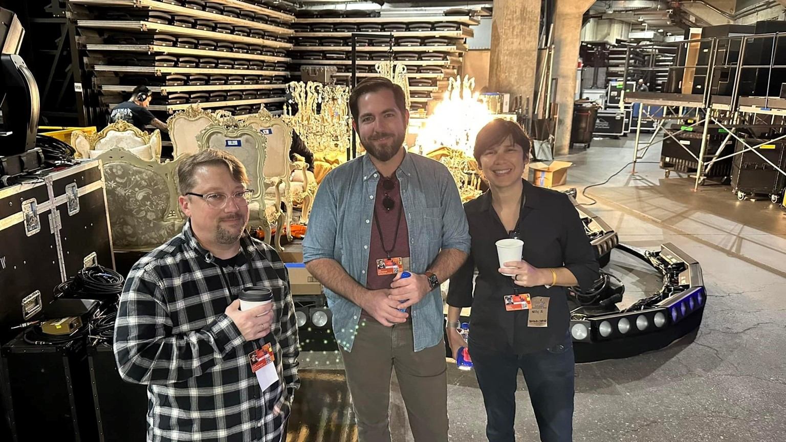 Pictured left to right: Sean Quackenbush (FOH), Tim Reitnouer (production manager), Kellye Serna (production coordinator) (Photo credit: Yvonne Murray) Pictured left to right: Sean Quackenbush (FOH), Tim Reitnouer (production manager), Kellye Serna (production coordinator) (Photo credit: Yvonne Murray)