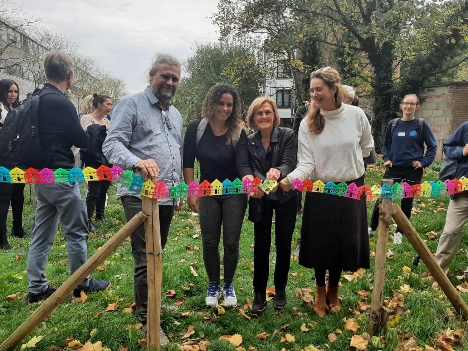 Wouter Nilis (voorzitter CLT Leuven), Mariolga Juliá Pacheco van de Caño Martín Peña CLT van San Juan in Puerto Rico, Brenda Torpy van de Champlain housing Trust CLT in Burlington en Hanne Verstreken