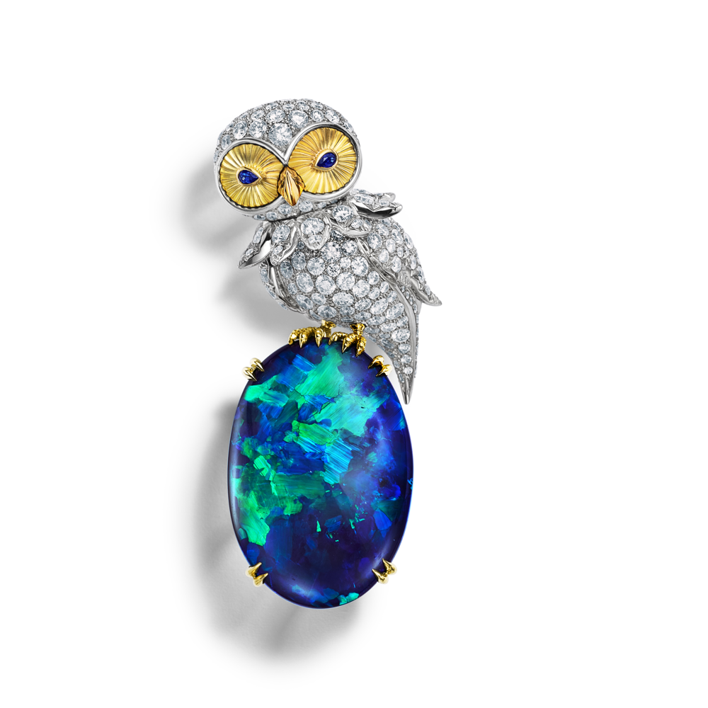 Tiffany & Co. - Owl on a Rock Black Opal Brooch