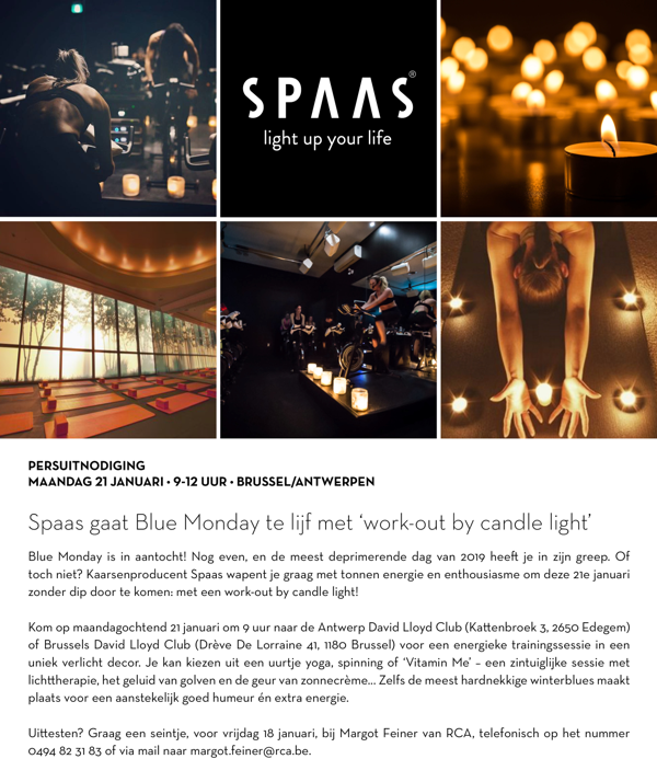 SAVE THE DATE: Spaas gaat Blue Monday te lijf met ‘work-out by candle light’