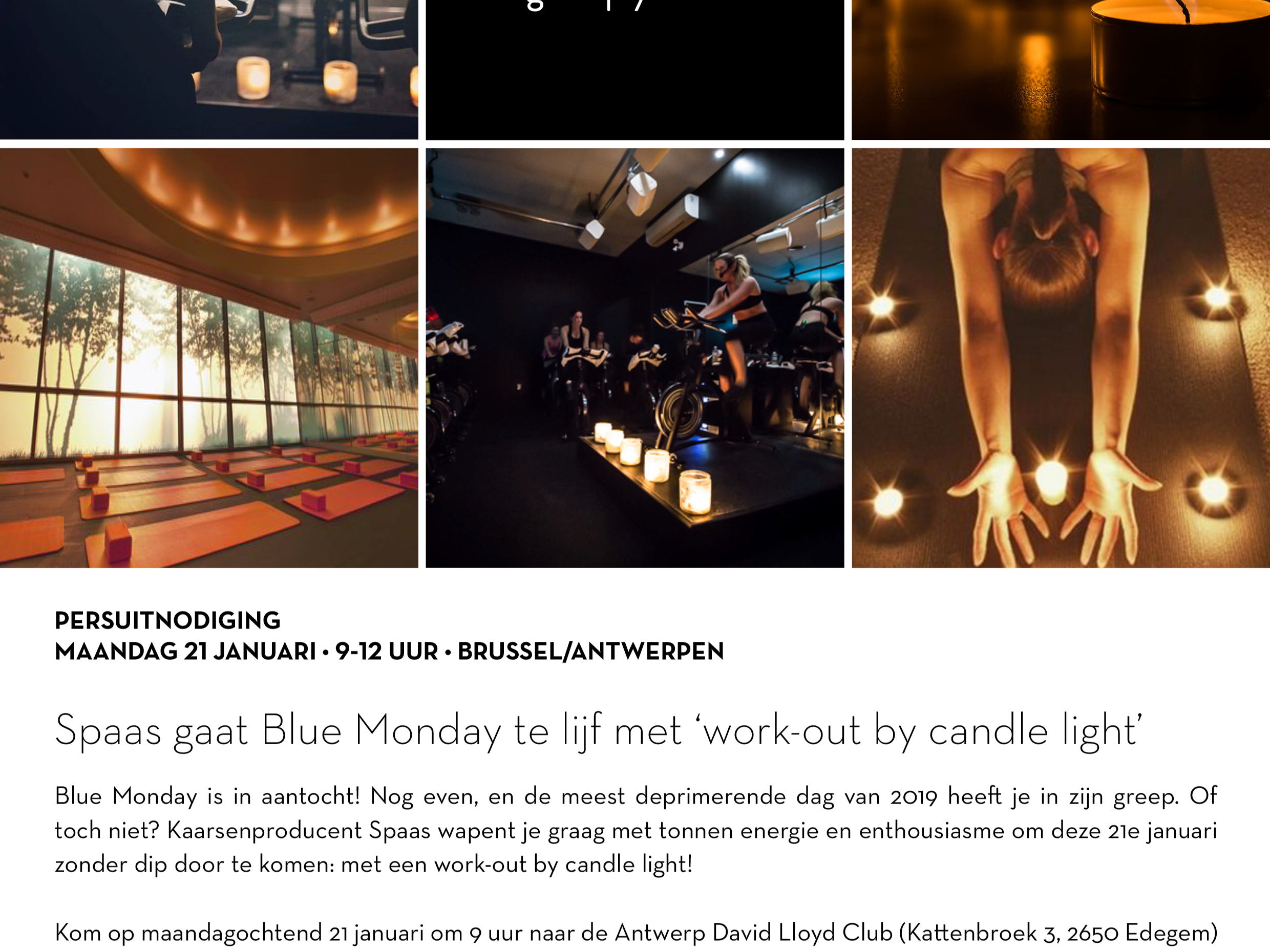 SAVE THE DATE: Spaas gaat Blue Monday te lijf met ‘work-out by candle light’