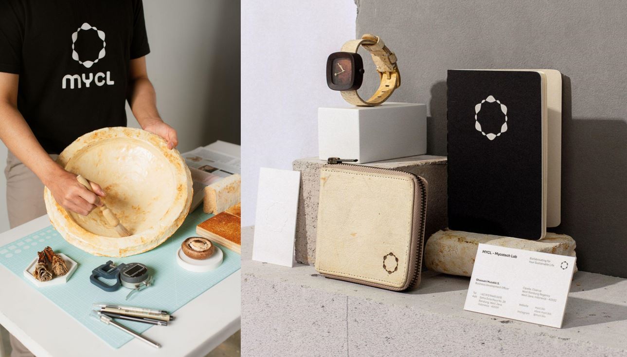 Mycotech Lab process (left) and products (right)