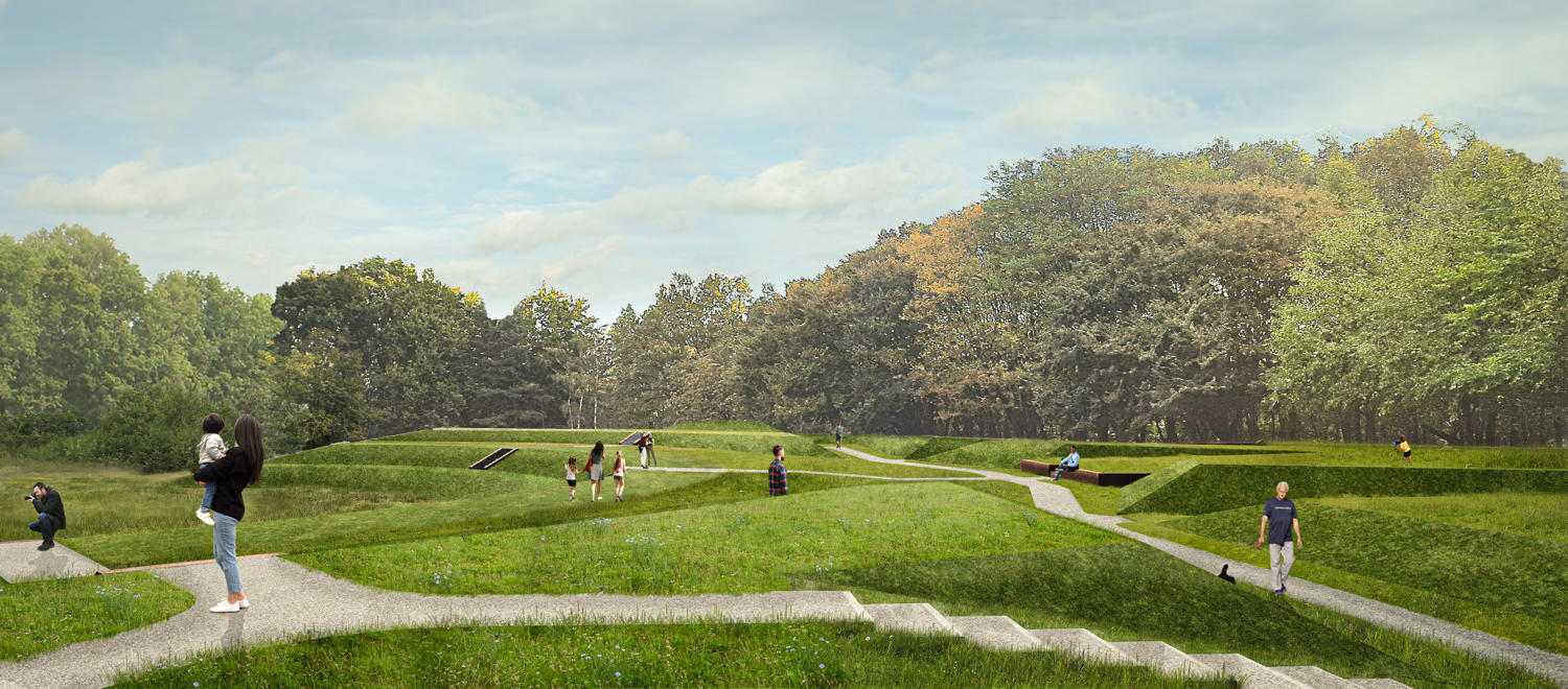 Toekomstbeeld van de ‘schans’, de centrale open plek in het Brilschanspark © CLUSTER landschap & stedenbouw