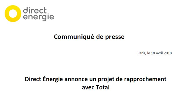Direct Énergie annonce un projet de rapprochement avec Total