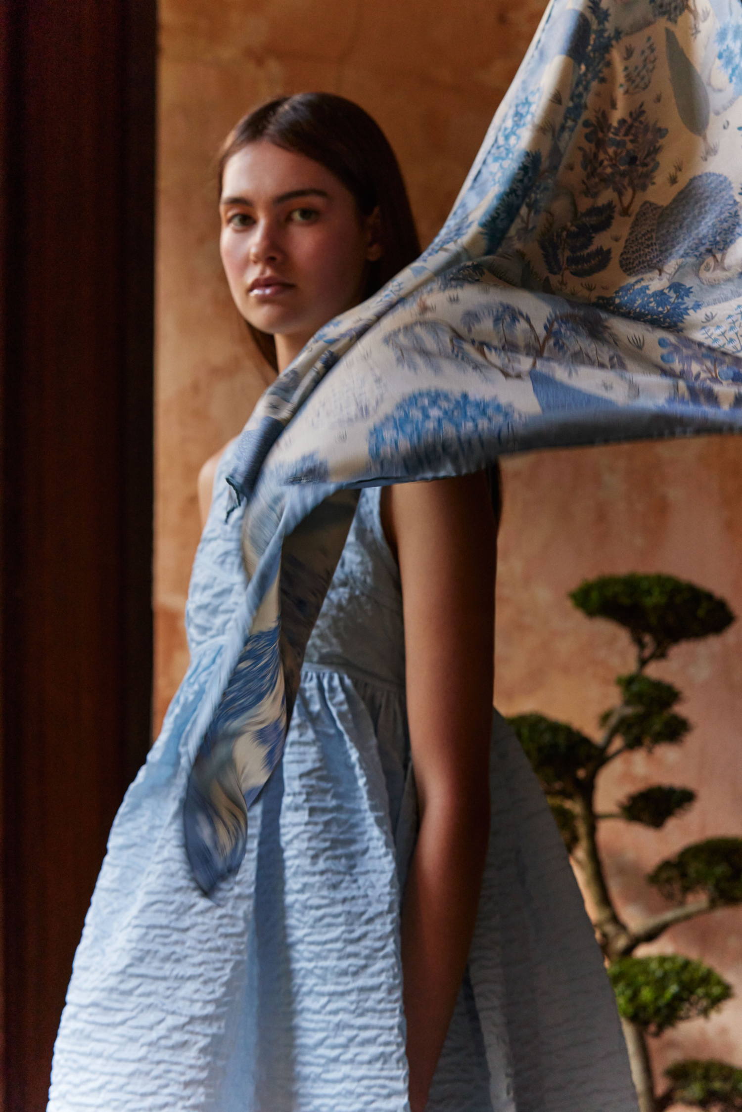 Silk Square 90x90cm Silk Persian Gardens - China Blue, £325, Botanical Atlas by Liberty Fabrics I www.libertylondon.com 