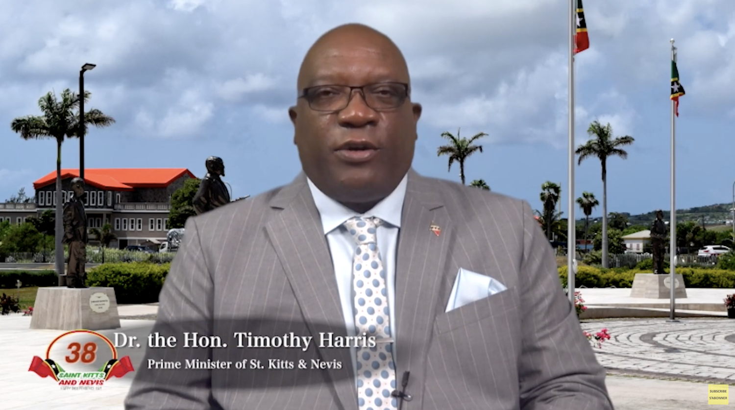 Prime Minister of Saint Kitts and Nevis, Dr. the Hon. Timothy Harris, delivers an address recorded for the OECS on the occasion of the 38th Anniversary of Independence of Saint Kitts and Nevis.