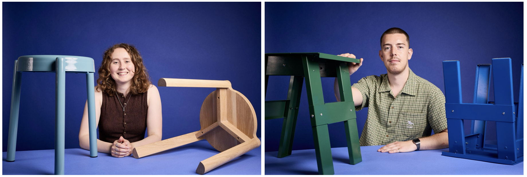 Above (from left): Libby Hutton from Northumbria University, winner of the Next Gen Furniture Award by Allermuir; Dan Davies from Nottingham Trent University, winner of the Habitat Future Design Award (Image: Gary Morrisroe) Above (from left): Libby Hutton from Northumbria University, winner of the Next Gen Furniture Award by Allermuir; Dan Davies from Nottingham Trent University, winner of the Habitat Future Design Award (Image: Gary Morrisroe)