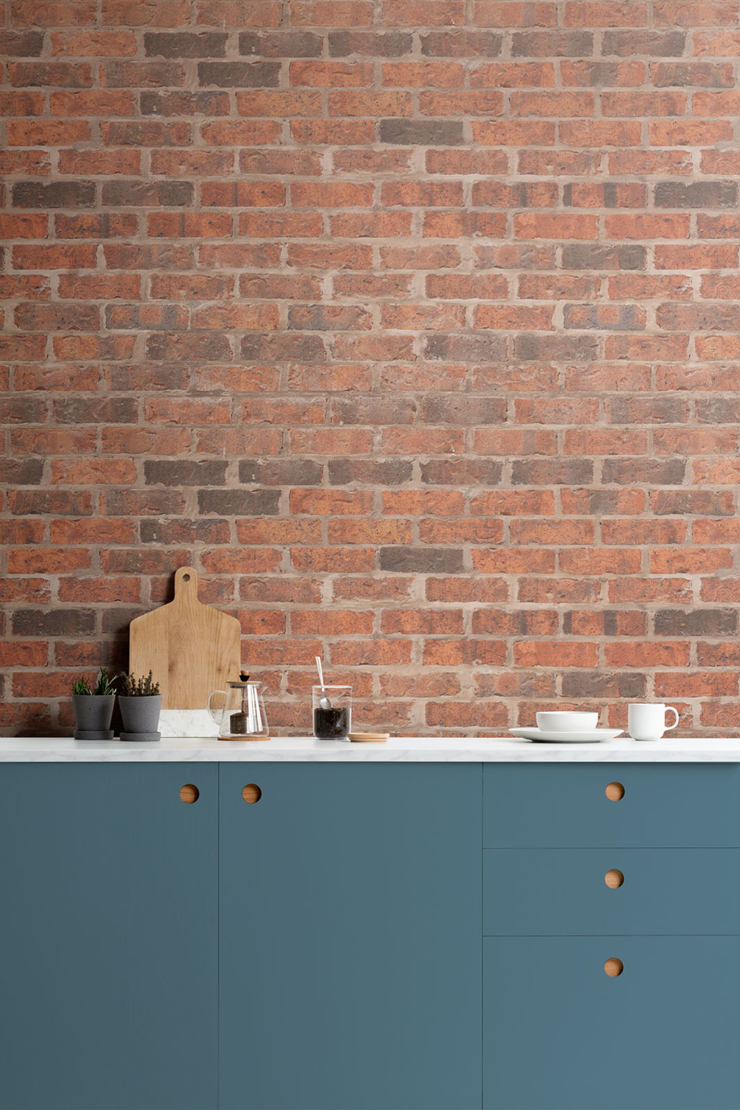 Apartment kitchen with brick wallpaper 'Lambeth'