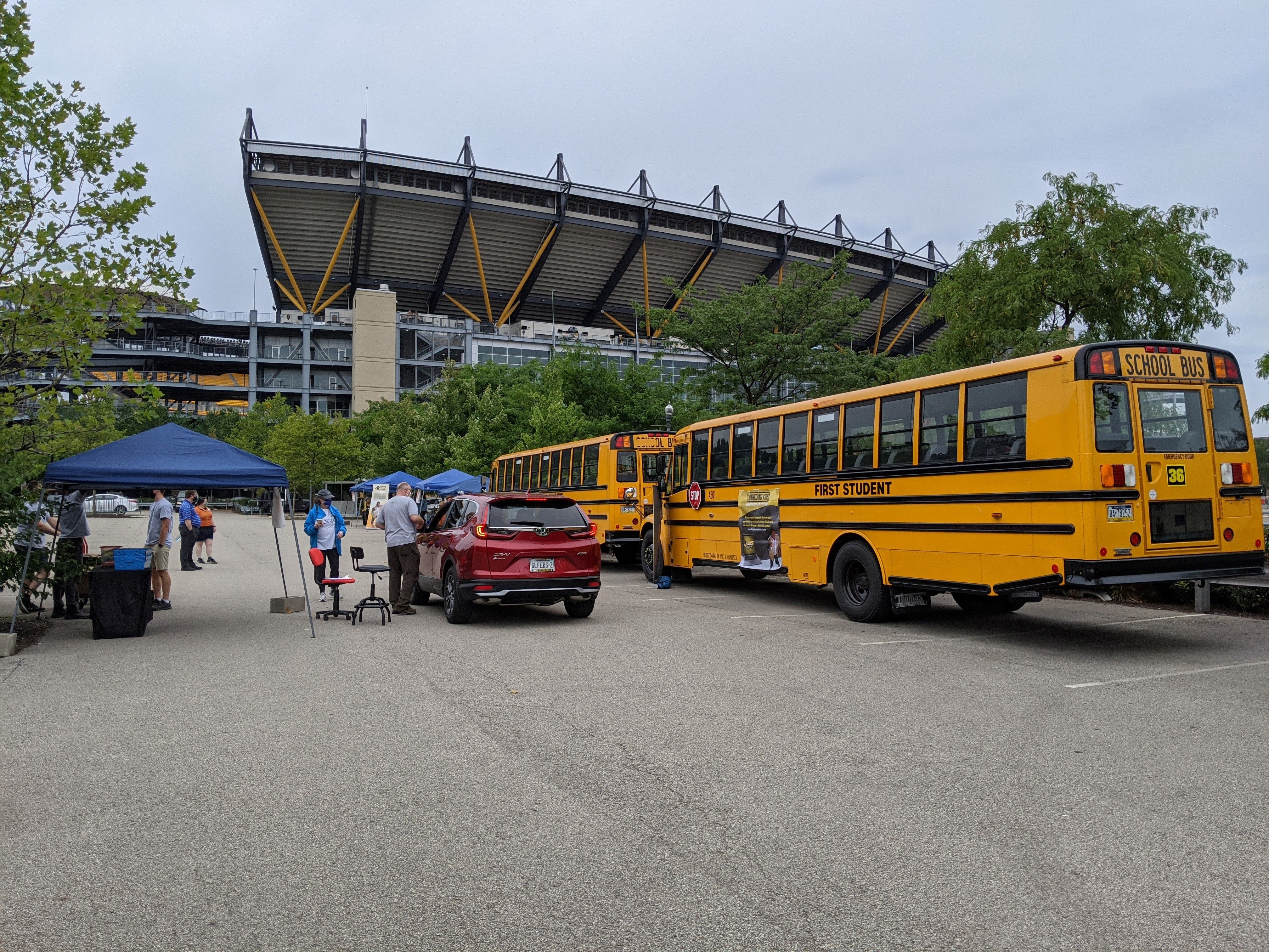 The event was held at Stage AE. Volunteers collected monetary donations and repurposed computers and tablets, which will be donated to local students for the upcoming school year.